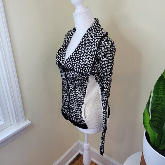 Anthropologie Sparrow Moto Style Sweater Black Ivory Zipper Women's Size XS - Picture 4 of 15